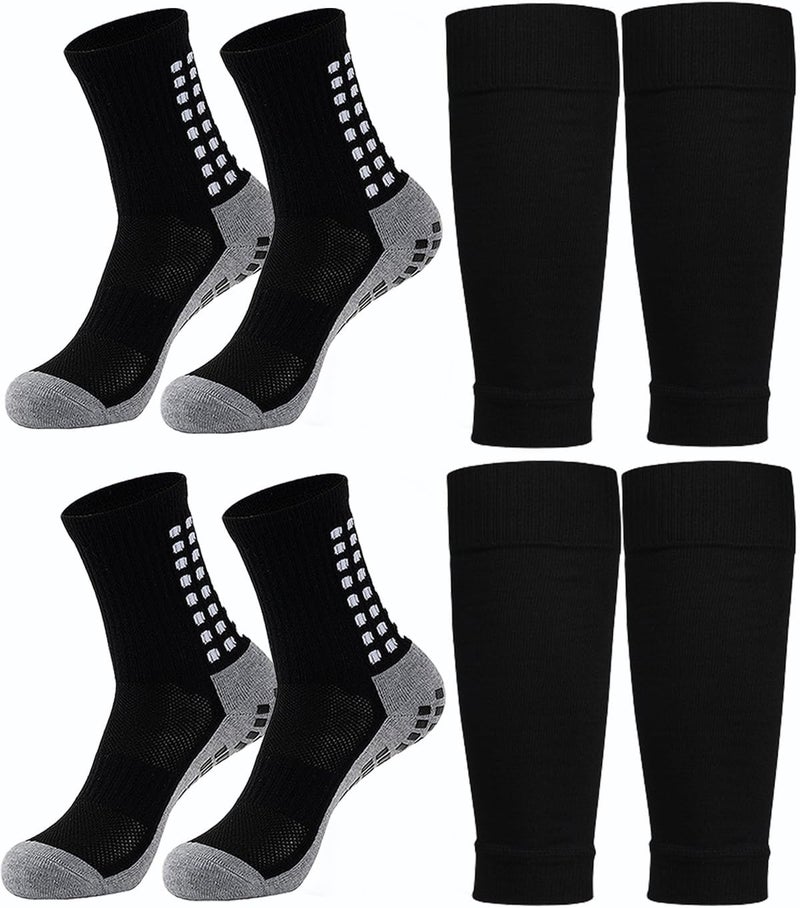 KMOLY 1 Set Soccer Grip Socks,Shin Guard Sleeves for Football Basketball for Men and Women Black/White One Size - Image 1